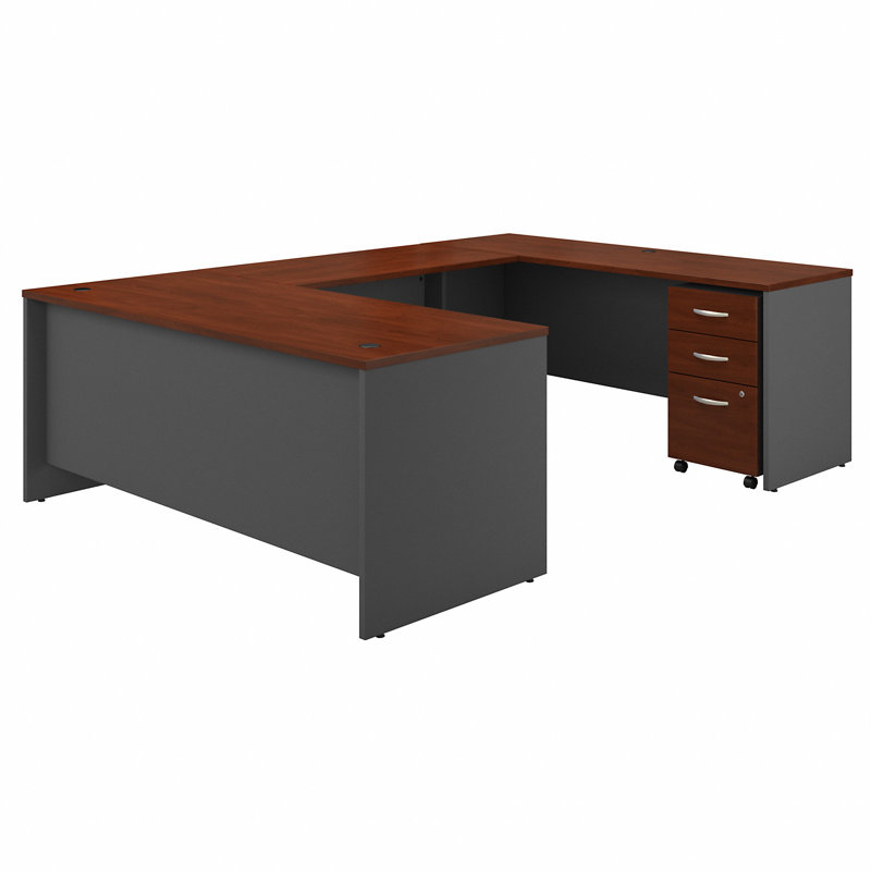 Series C 72W X 30D U Shaped Desk With Mobile File Cabinet, Hansen Cherry/Gray