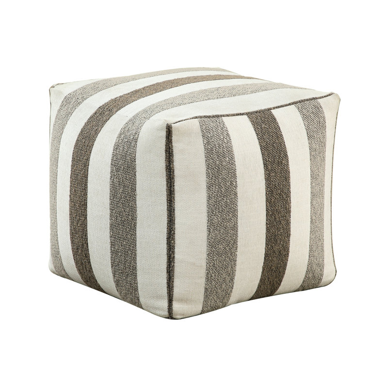 Square Upholstered Pouf - Non-Slip, 5Lb Lightweight Fabric Seat Upholstery, Multi-Color, Gray Polyester Striped