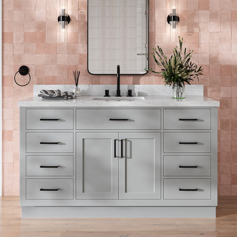 Ensemble de meuble-lavabo simple en bois massif avec plateau en marbre de 1,5 po Tidworth, Gris, Forme rectangulaire