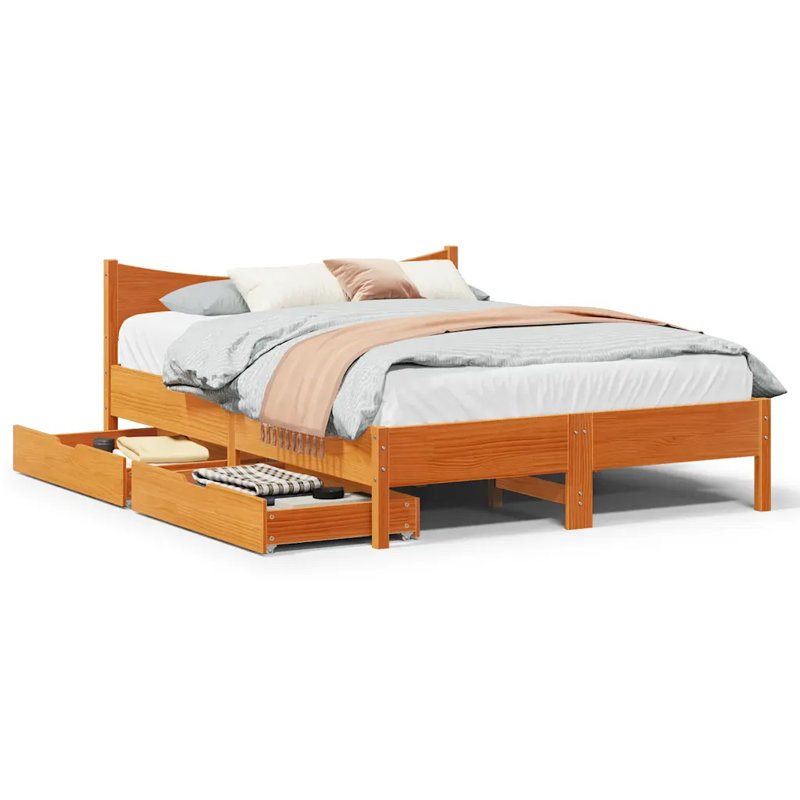 Solid Wood Bed, White, European Kingsize (160 x 200cm)