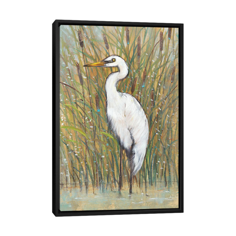 «White Egret I», reproduction sur toile, H 26 po x l 18 po x P 1,5 po, Toile avec cadre noir, Pas de tapis