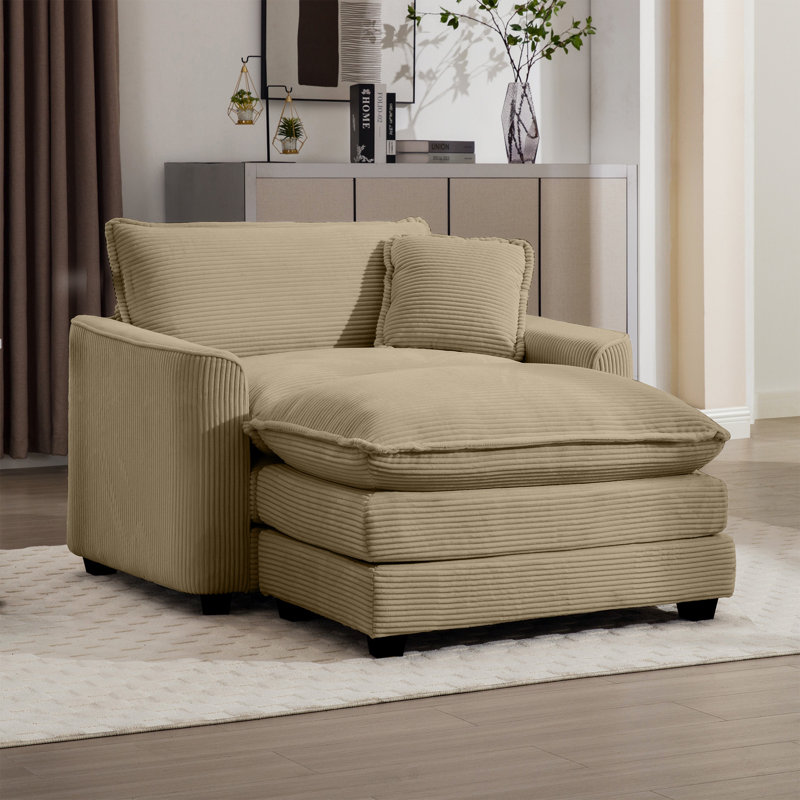 Hassib 45.5'' Corduroy Sofa & Chaise, Tan Corduroy
