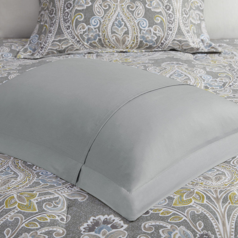 Ensemble d'édredon en coton 6 pièces, Gris, Édredon de très grande taille et 5 pièces suppl