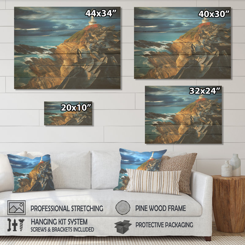 Coastal Lighthouse Guard III - Phare de plage sur impression sur bois, H 10 po x l 20 po