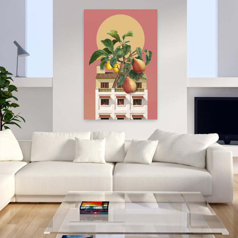 «Mi Casa», art mural rétro sur fond de fruits abstraits, H 48 po x l 32 po