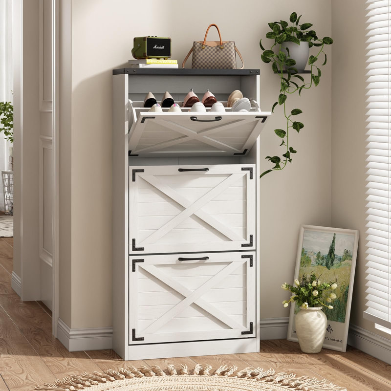 15 Pair Shoe Storage Cabinet, White
