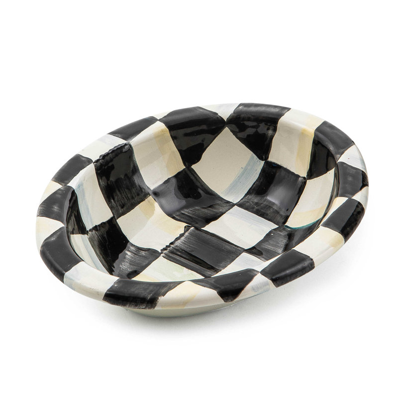 Black and White Checkered Ceramic Soap Dish