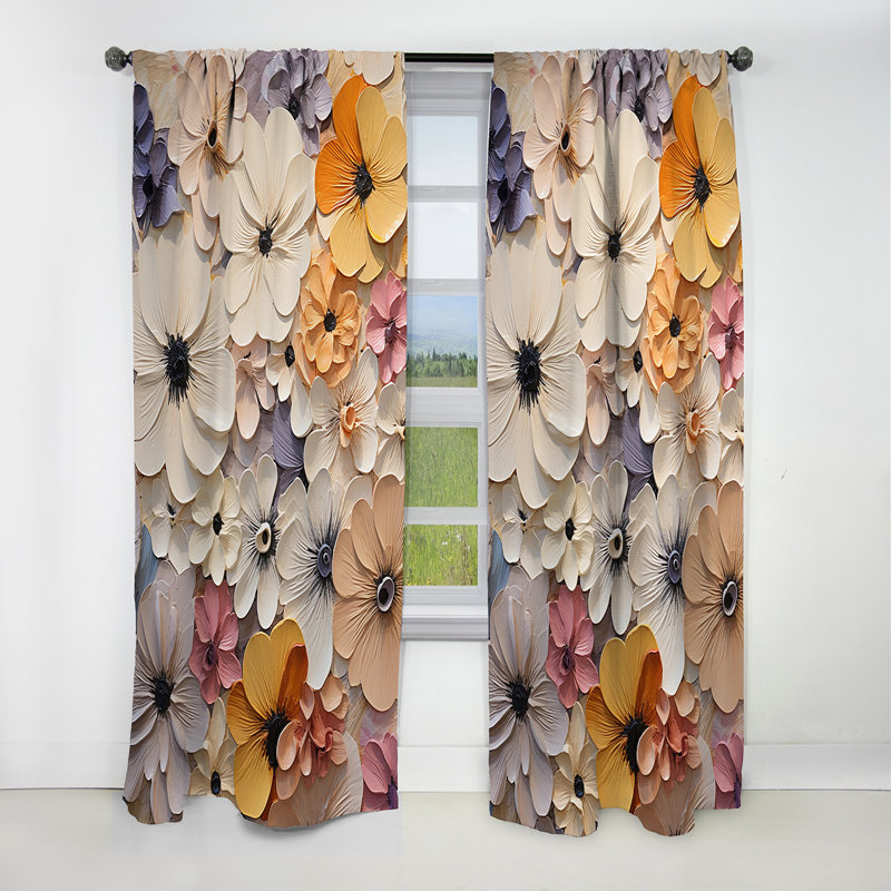 Broomall - Rideau Pansies - Rideau floral occultant en velours - 1 panneau, L 52 po x L 63 po