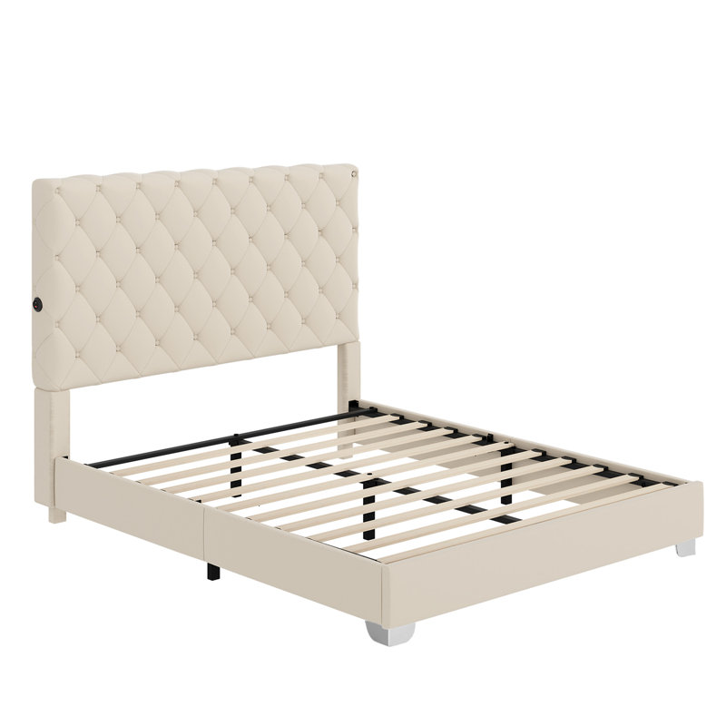 Lit tapissier Diamond, Grand lit, Beige