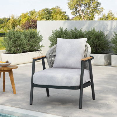 Fauteuil club d'extérieur, cadre gris avec coussin gris, ensemble de 1