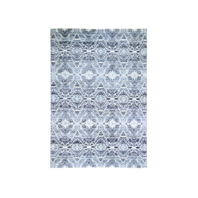 Tapis oriental rectangulaire noir en soie noué à la main 8 pi 8 po x 12 pi 1 po - MOA10259722