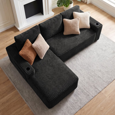 Canapé d'angle Cloud de 264 cm (104 po), canapé modulaire moderne en velours côtelé sans armature, en forme de L, avec assise profonde, méridienne à gauche ou à droite, aucun assemblage requis pour le salon ou la chambre à coucher