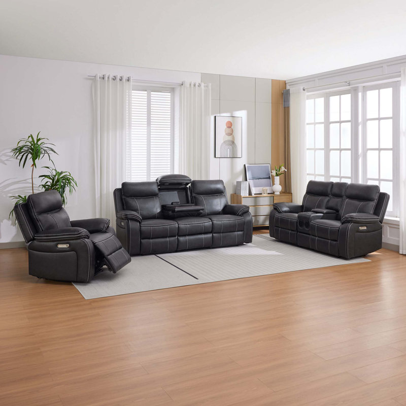 Ryansh 6 Seater Faux Leather Electric Reclining Sofa