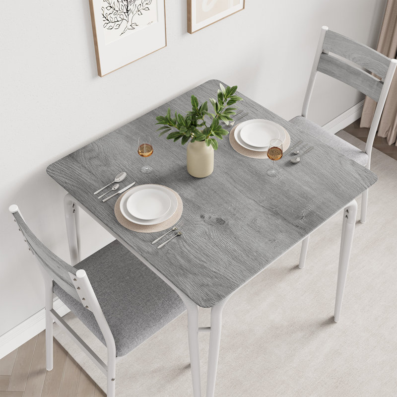 Backrest Dining Table and Chairs Set - Kitchen Dining Room Table, 2 Dining Chairs, Modern Kitchen Table, Durable MDF Material, Space-Saving Design