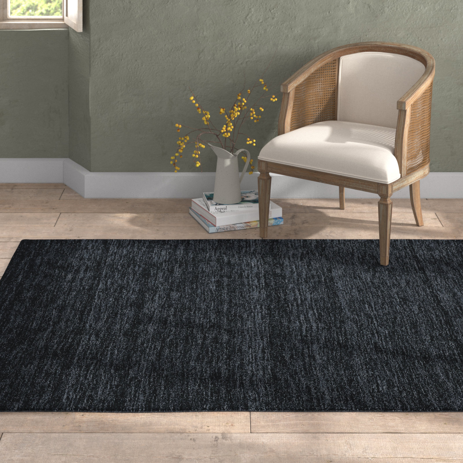 Kaden Hand-Woven Wool Shag Rug, Rectangle 5' x 8', Black