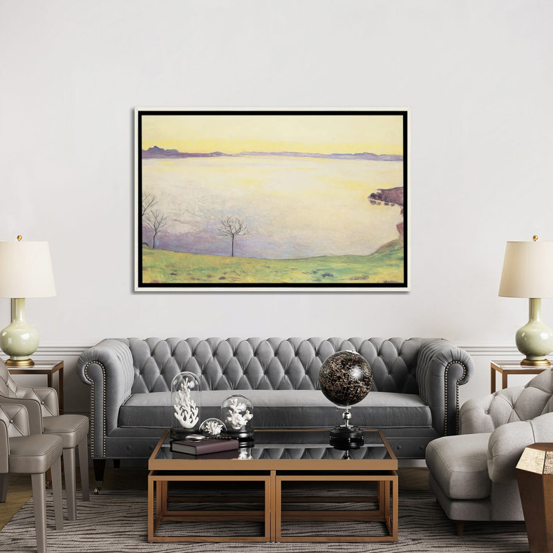 Lac Léman vu de Chexbres - 1911 - Reproduction d'art mural - Toile encadrée, 60" x 40", Toile avec cadre, Distressed White