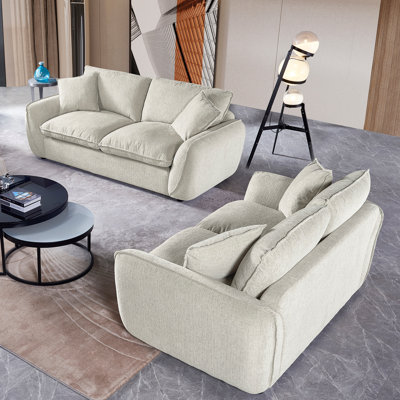 Upholstered Flared Arm Modular Living Room Sofa Set with Down-Filled Deep Seat (75.5"W Loveseat + 97.5"W Sofa) by Wrought Studio