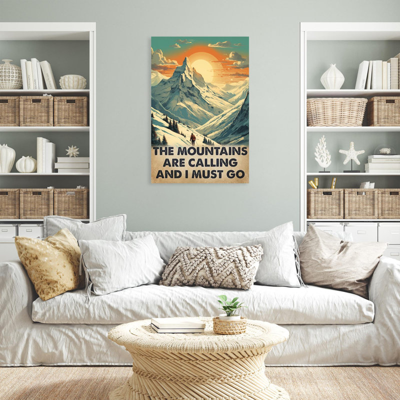 Mountaineering The Mountains Are Calling - 1 pièce, impression d'art graphique rectangulaire sur toile tendue