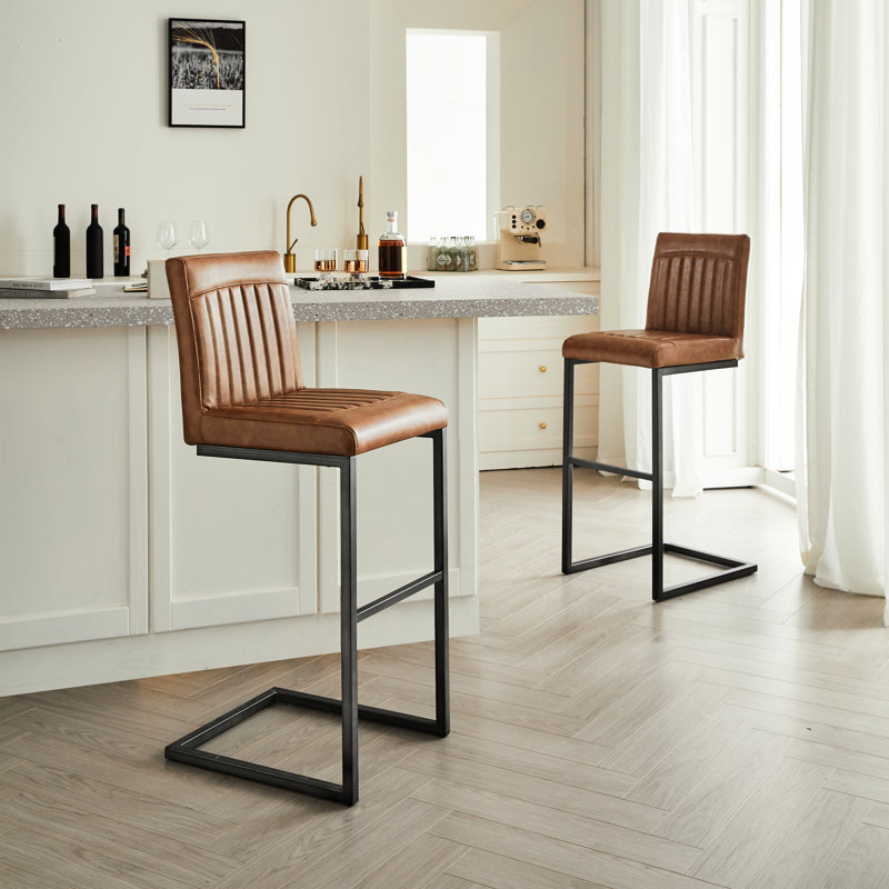 Tabouret de bar brun en similicuir de forme carrée, à dossier, convenant à un îlot de cuisine, à la maison et au comptoir de salle à manger, 2 de style minimaliste avec siège ergonomique, idéal