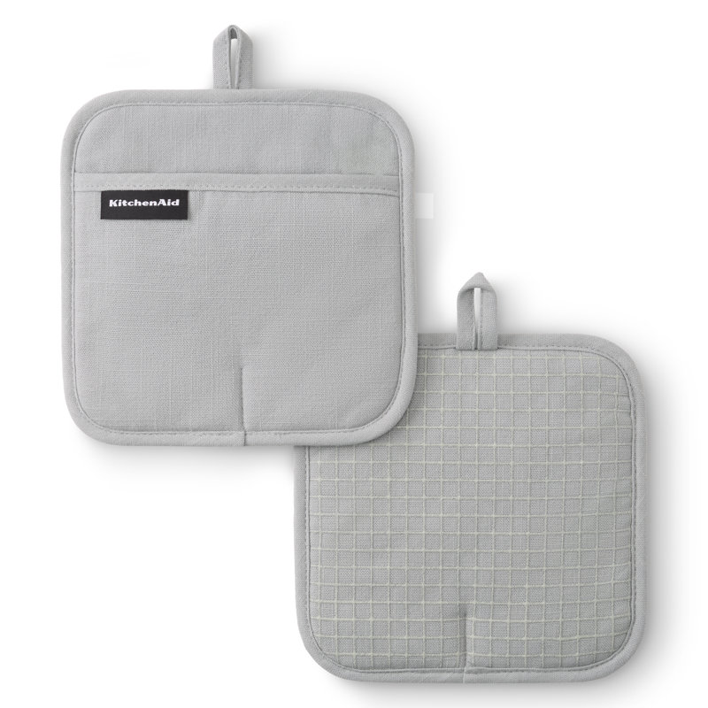 KITCHENAID Gourmet Series Gridlines Pot Holders 2-Pack, Matte Gray