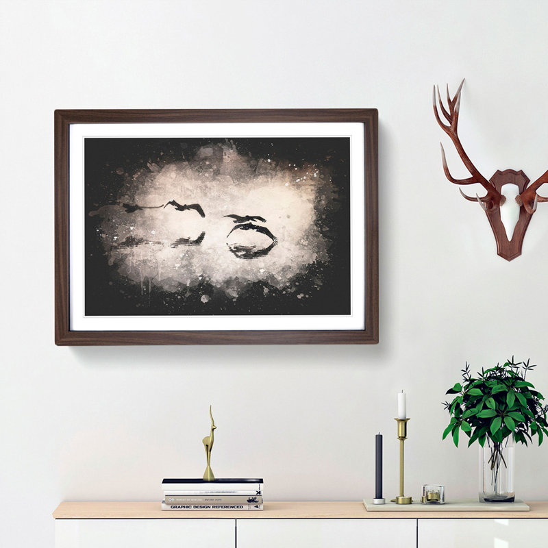A Flock Of Pelicans Paint Splash - Picture Frame Graphic Art, 33cm H x 45cm W x 2cm D, Walnut Framed