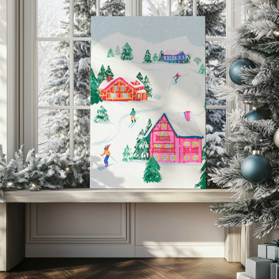 «Vibrant Winter Village II», reproduction sur toile dans un cadre en érable américain
