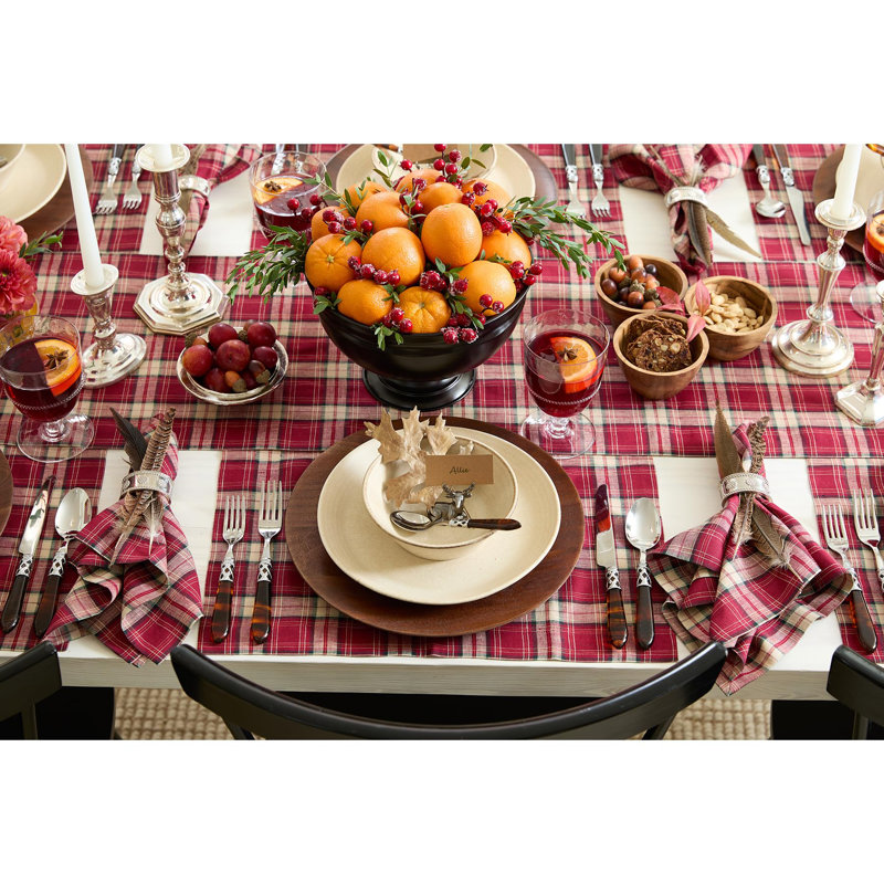 100% Pure Line Table Runner - Burgundy Plaid, 132" x 14"