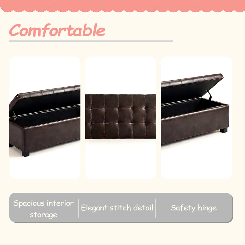 Repose-pieds avec rangement, banc de rangement, banc de chambre d'entrée touffeté, 49,75 pouces, charnières à couvercle facile à utiliser, pieds en bois, tissu en polyester, capacité de poids de 300 lb