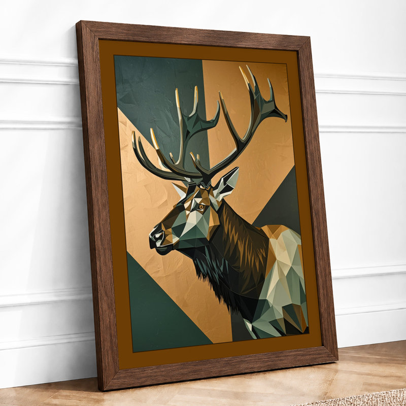 Geometric Deer Head Modern - Framed Print, A3 - 42.0 x 29.7 cm, Walnut