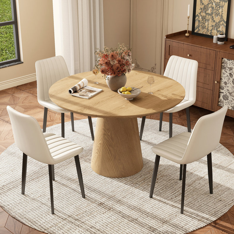 Round Dining Set with PU Leather Chairs