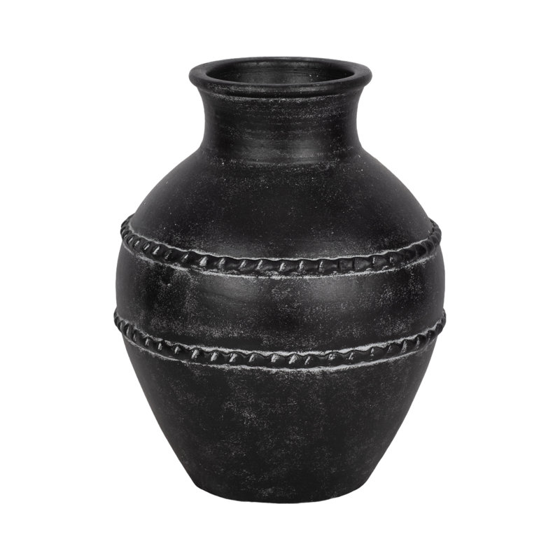 Vase en terre cuite Traditional, H 14 po x l 11 po x P 11 po, Noir