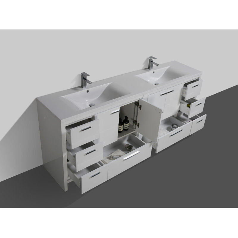 Ensemble de meuble-lavabo double 83 po Bobijo, Blanc très luisant