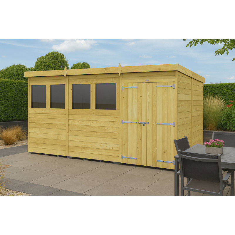 12ft x 8ft Pent Shed - Double Door with Windows