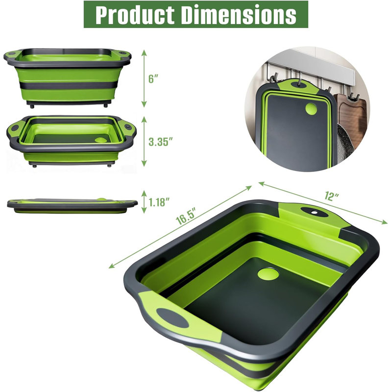 Baignoire de préparation pour barbecue avec couvercle, cuve d'évier de camping pliable 3 en 1 avec passoire, couverture de rangement sans BPA