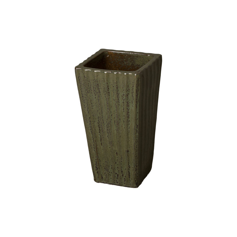 Pot à fleurs en argile, Vert métallique, H 15 po x l 9,5 po x P 9,5 po
