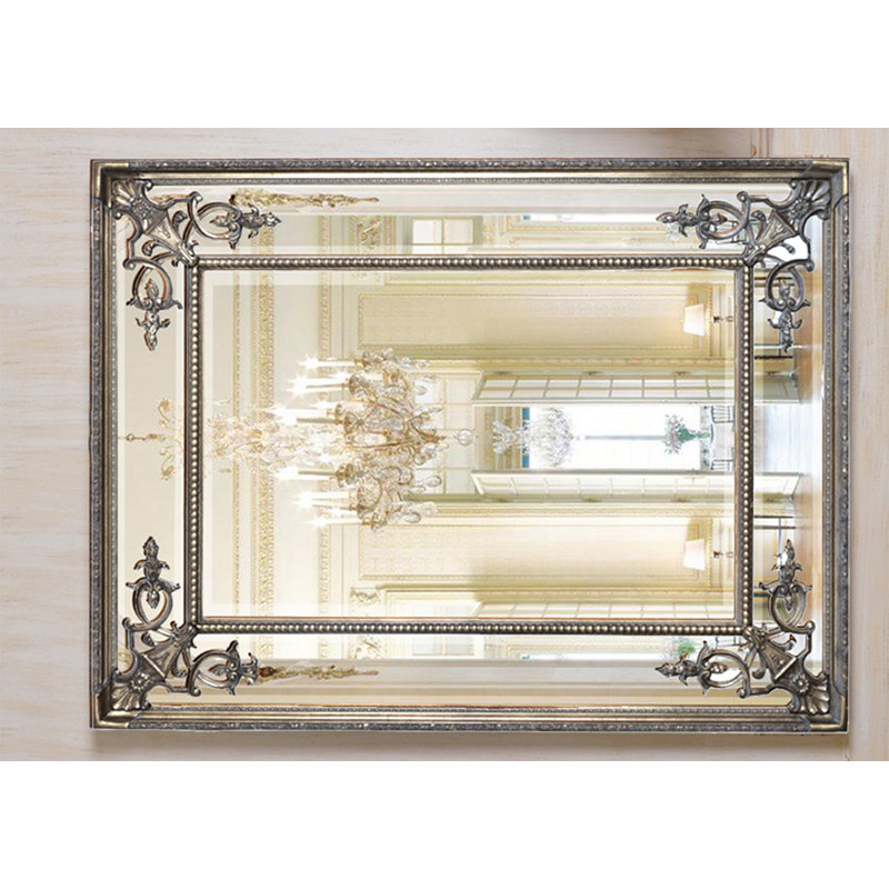 Rosia Flat Solid Wood Mirror, Antique Silver