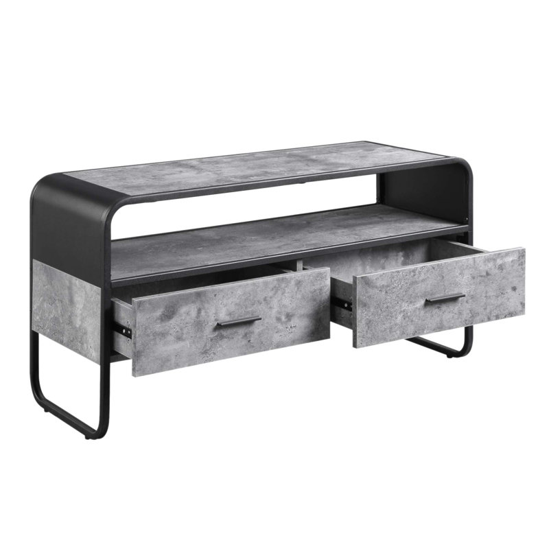 Meuble télé moderne et élégant avec rangement, tiroirs et finition en faux béton pour les salons de luxe