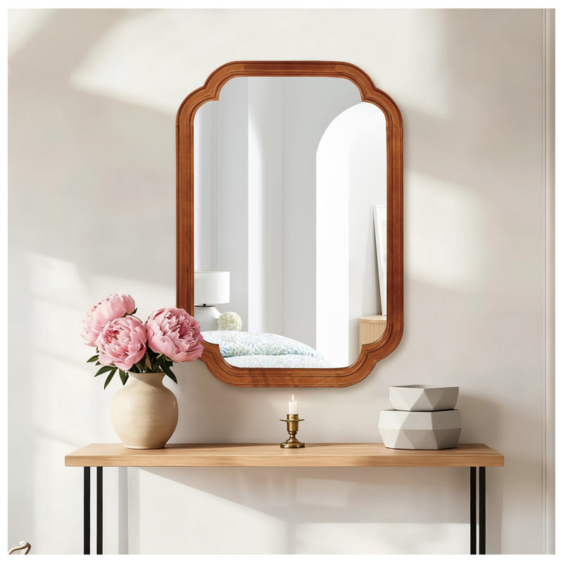 Miroir mural de coin arrondi 20 po x 30 po, finition brun jaunâtre