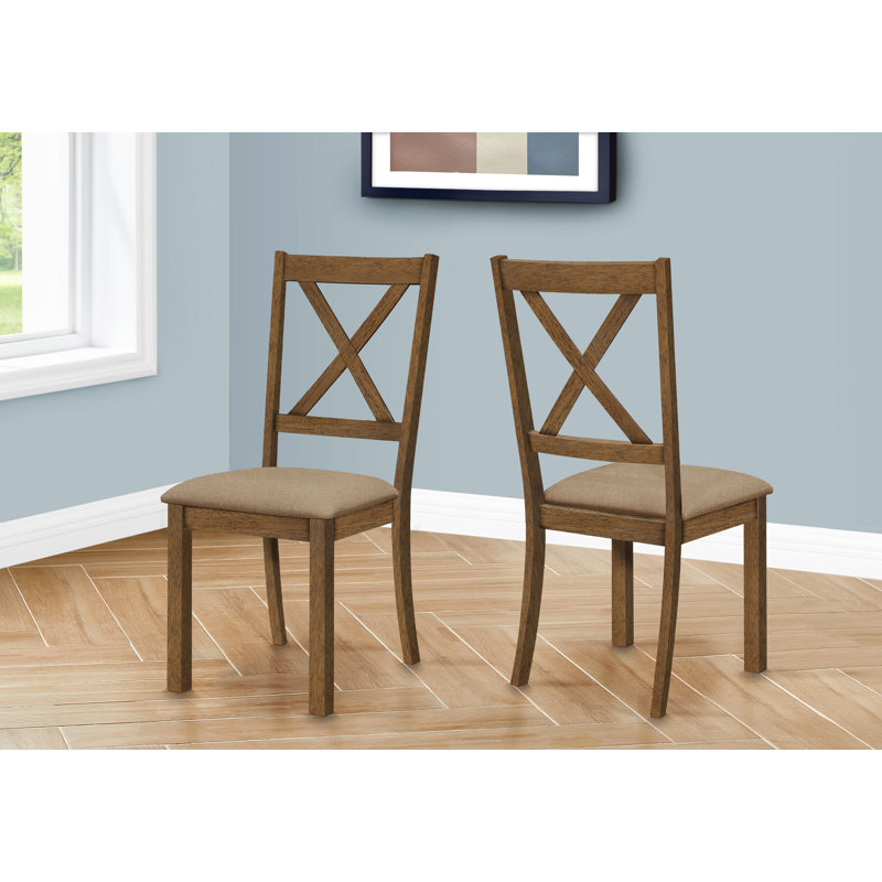 Chaise de salle à manger, ensemble de 2, côté, rembourrée, cuisine, salle à manger, tissu, structure en bois, transitionnel