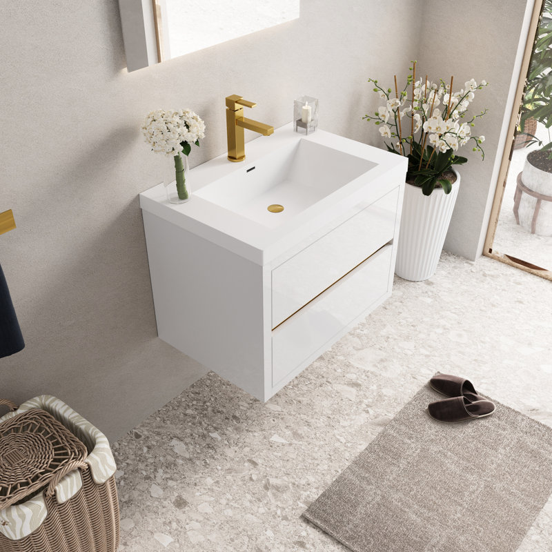 Meuble-lavabo de salle de bain avec comptoir et rangement - 30 po, meuble-lavabo de comptoir flottant élégant, hygiénique et élégant