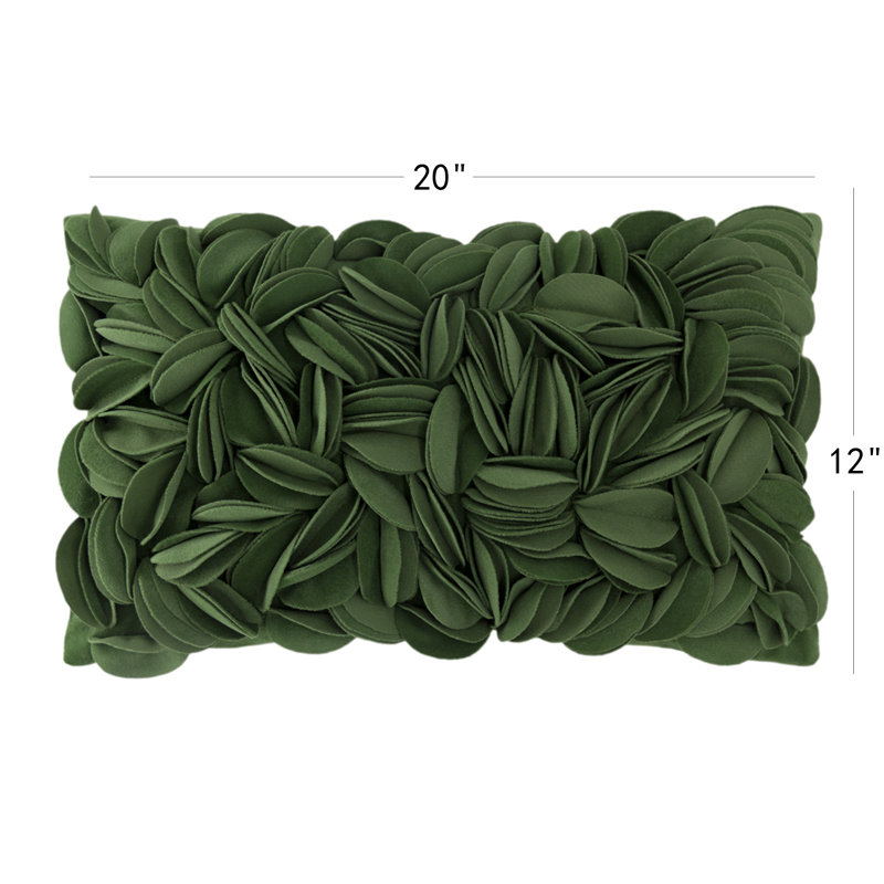 Housse de coussin brodée, Rectangle H 12 po x l 20 po, Vert gazon - velours