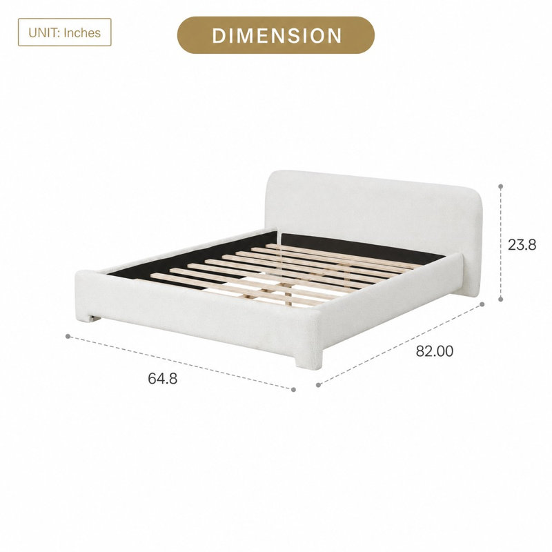 Structure de lit plateforme tapissier avec support de lattes robuste Aucun sommier requis pour matelas standard Fabrication en tissu doux et durable