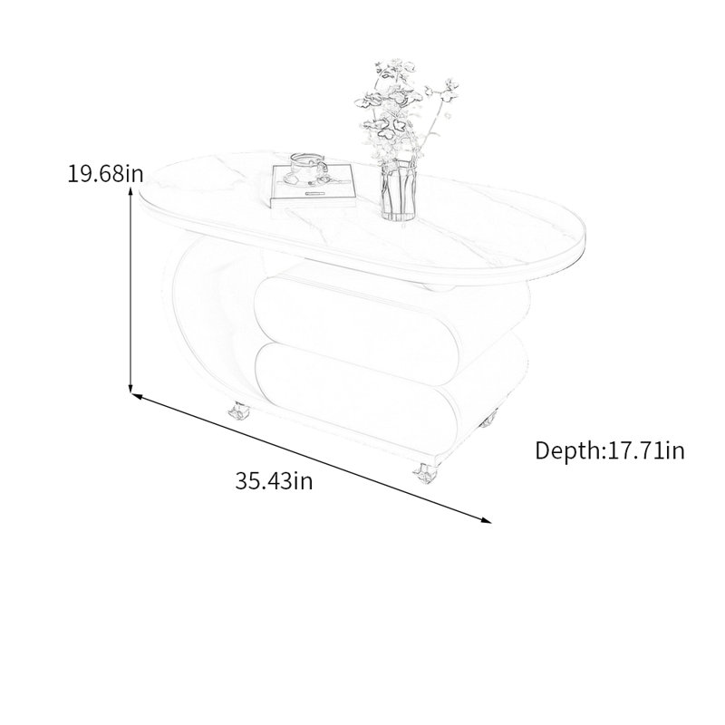 Table basse Rock Slab avec rangement, Blanc, Blanc / Gris, H 19,68 po x L 35,43 po x l 17,71 po