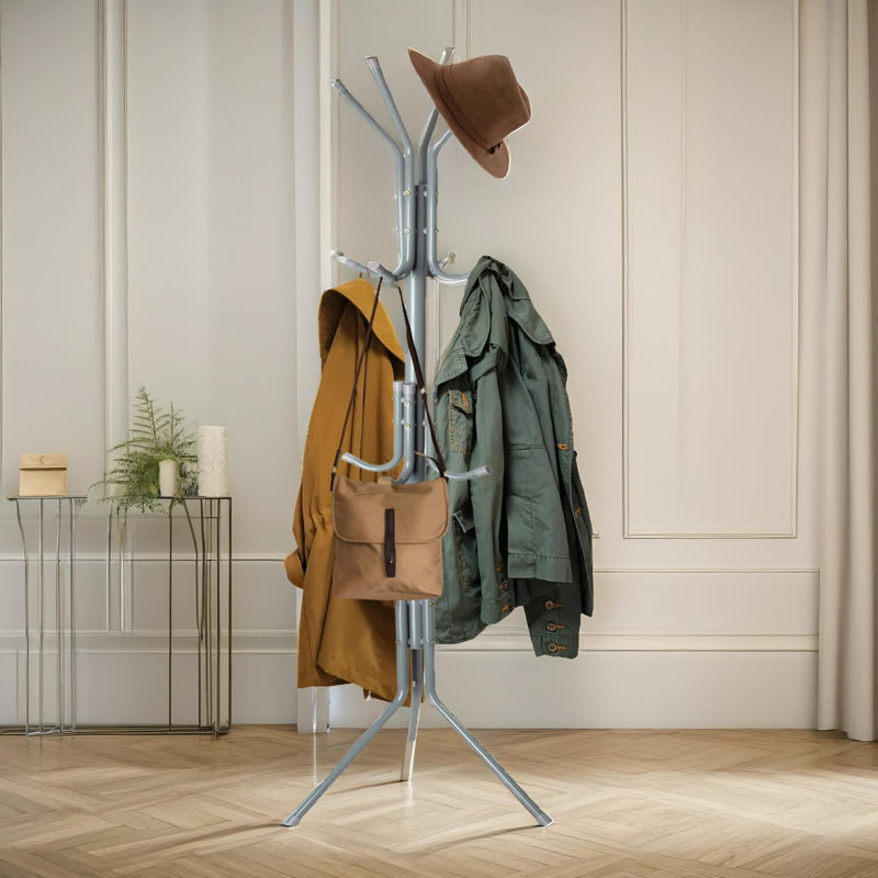 Metal Freestanding 12- Hook Coat Stand, Hat Stand, Entryway Hallway Furniture