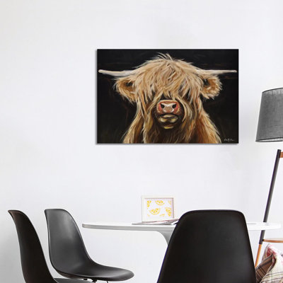 Highland Cow On Black - Painting on Canvas
