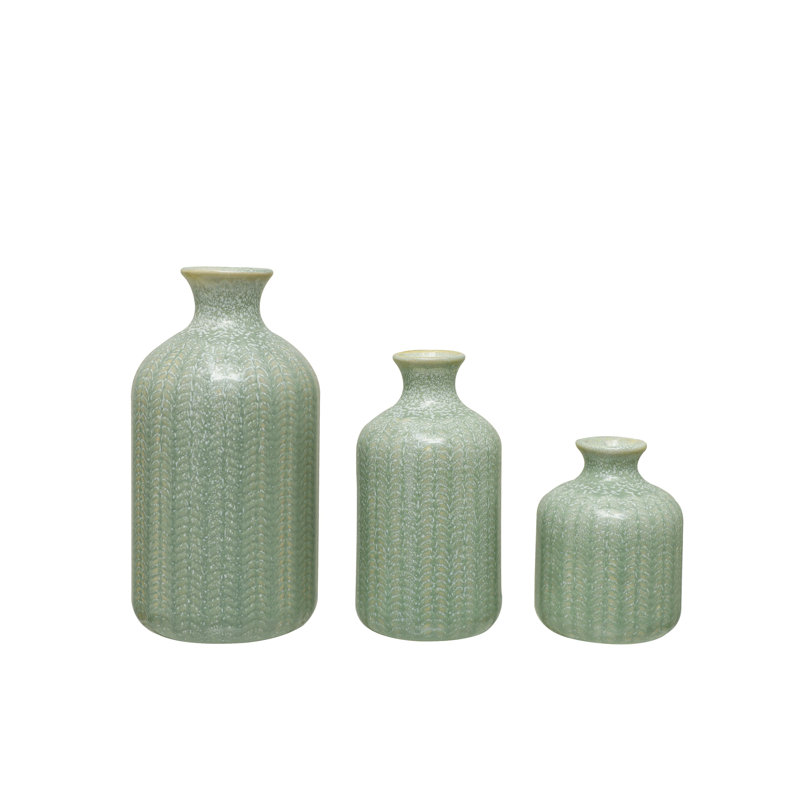 Embossed Stoneware Vases With Reactive Glaze
