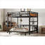 Lit superposé double convertible de couleur bois rétro, structure en métal noir de jais, se divise en deux indépendants pour la chambre à coucher