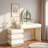 Luxury 2-in-1 Vanity Table With Leather Finish, 3-color Led Lighted Mirror, Adjustable Length And 5 Storage Drawers