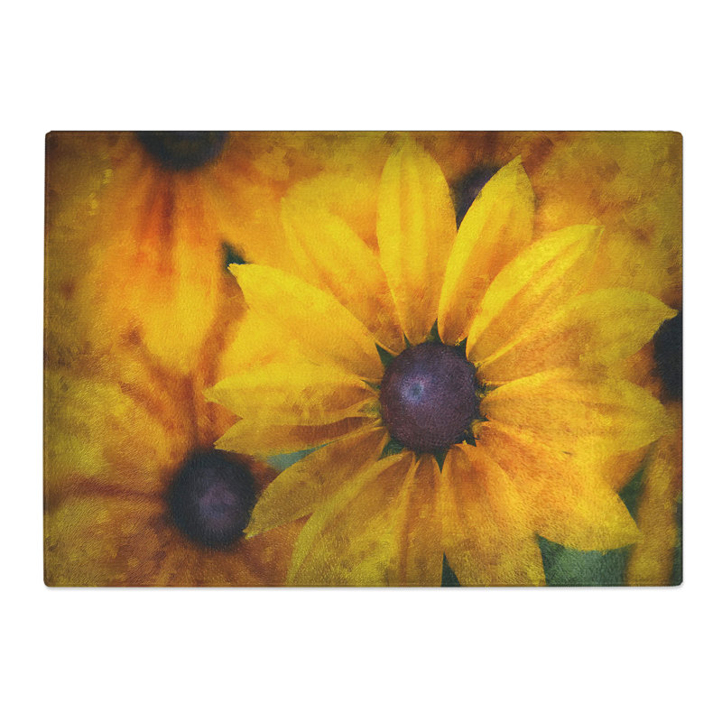 Tempered Glass Coneflowers Painting Chopping Board, 20 cm x 28.5 cm