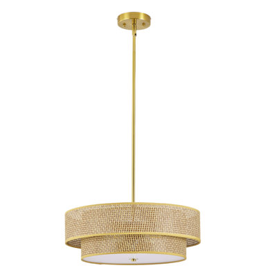 Plafonnier semi-encastré en lin de rotin tissé de 17,7 pouces, lampe tambour Boho moderne pour chambre à coucher, cuisine, salle à manger, salon, couloir, entrée, lustre en osier de ferme doré